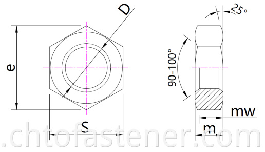 Hexagon thin nuts drawing